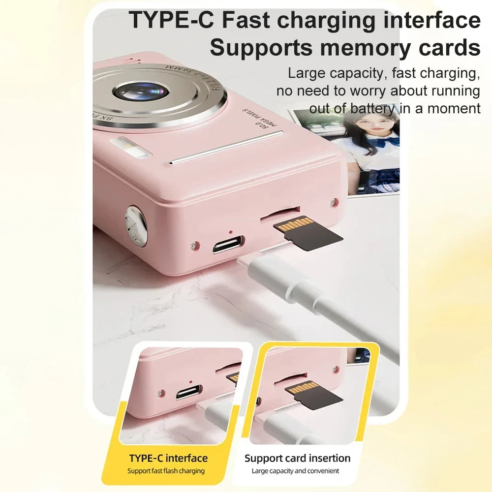 4K Digital Camera 50MP HD Retro Pocket Cameras Photography Travel Selfie Entry-Level Small Camera with 8X Zoom Compact Camcorder